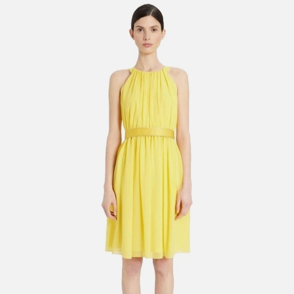 MaxMara Yellow Silk Belted Georgette Dress 6